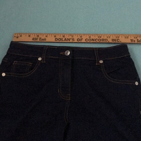 PARISIAN stretchy bell bottom ruffle jeans raw hem dark blue size 10 - Picture 5 of 6